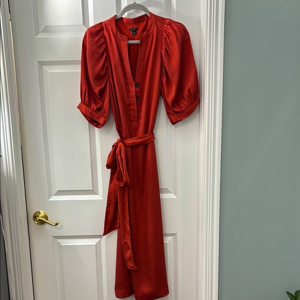 Elegant Ann Taylor Red Midi Dress with Belt